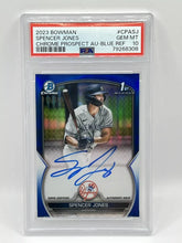 Load image into Gallery viewer, 2023 Bowman Chrome Spencer Jones 1st Blue Refractor Auto /150 PSA 10 Yankees
