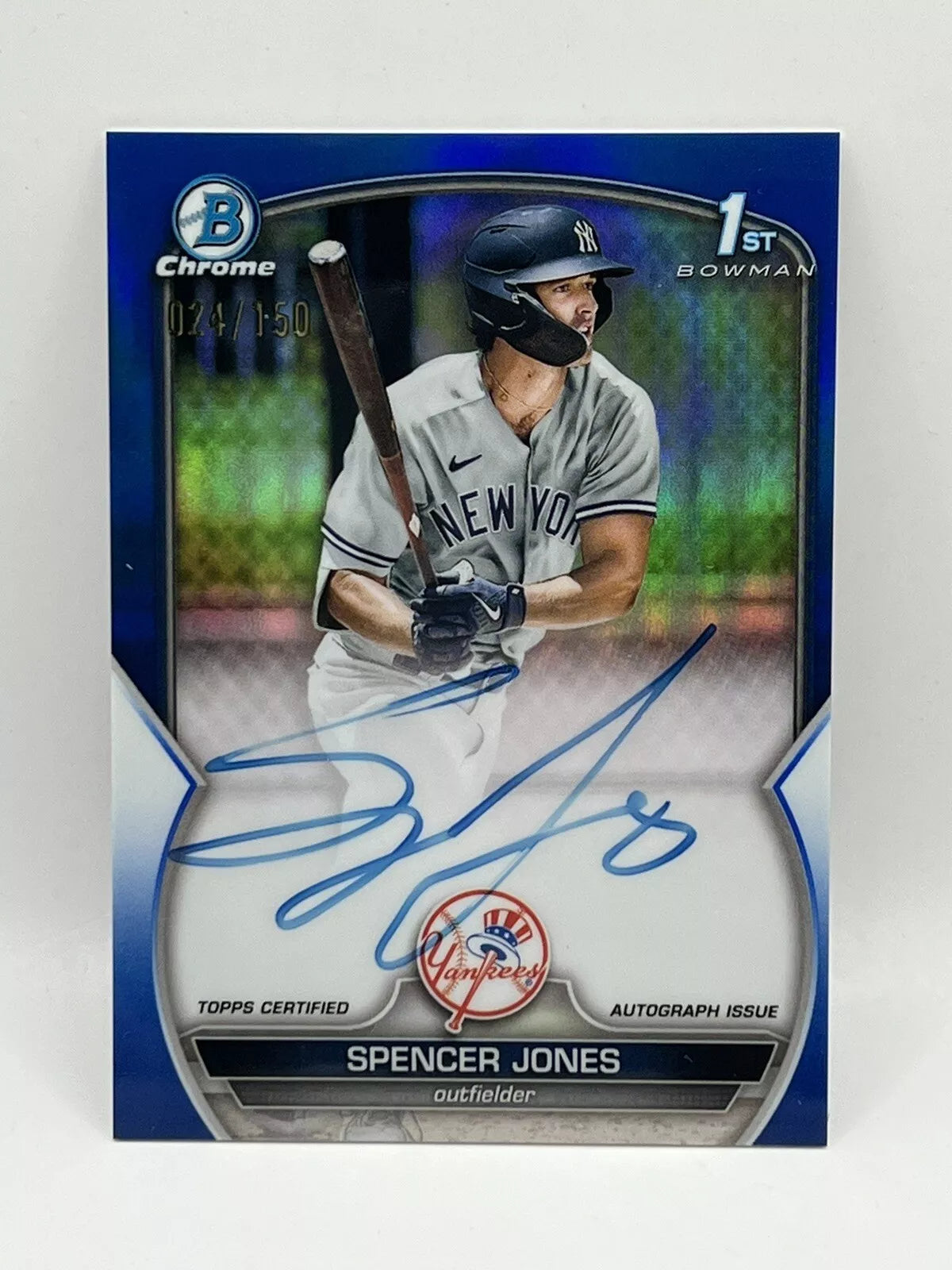 2023 Bowman Chrome Spencer Jones 1st Blue Refractor Auto /150 Yankees