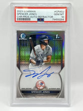 Load image into Gallery viewer, 2023 Bowman Chrome Spencer Jones 1st Refractor Auto /499 PSA 10 Yankees
