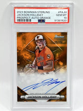 Load image into Gallery viewer, 2023 Bowman Sterling Jackson Holliday Prospect Orange Auto /75 PSA 10 Orioles
