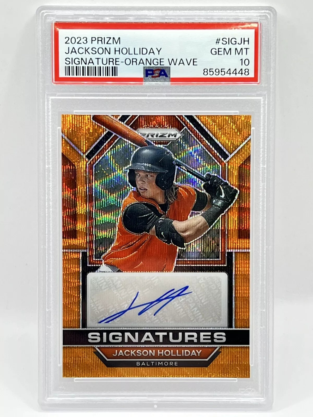 2023 Panini Prizm Jackson Holiday Orange Wave Auto /60 PSA 10 Orioles