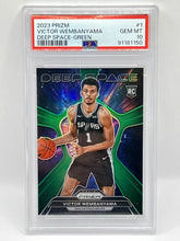 Load image into Gallery viewer, 2023 Panini Prizm Victor Wembanyama Deep Space Green Rookie PSA 10 Spurs
