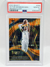 Load image into Gallery viewer, 2023 Panini Select Victor Wembanyama Orange Flash Rookie Courtside PSA 10 Spurs
