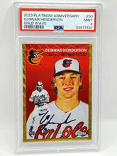 Load image into Gallery viewer, 2023 Topps Platinum Gunnar Henderson Gold Wave Rookie /50 PSA 9 Orioles
