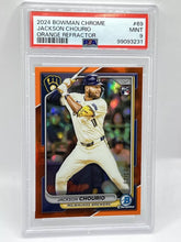 Load image into Gallery viewer, 2024 Bowman Chrome Jackson Chourio RC Orange Refractor /25 PSA 9 #69 Brewers
