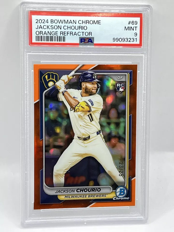 2024 Bowman Chrome Jackson Chourio RC Orange Refractor /25 PSA 9 #69 Brewers