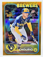 Load image into Gallery viewer, 2024 Topps Chrome Jackson Chourio Rookie Gold Refractor /50 Brewers
