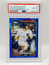 Load image into Gallery viewer, 2024 Topps Chrome Jasson Dominguez RC Blue Sonar Refractor /125 PSA 10 #89
