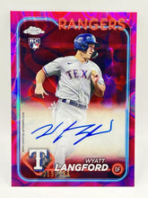 Load image into Gallery viewer, 2024 Topps Chrome Wyatt Langford RC Auto Purple Lava /299 #RA-WL Rangers
