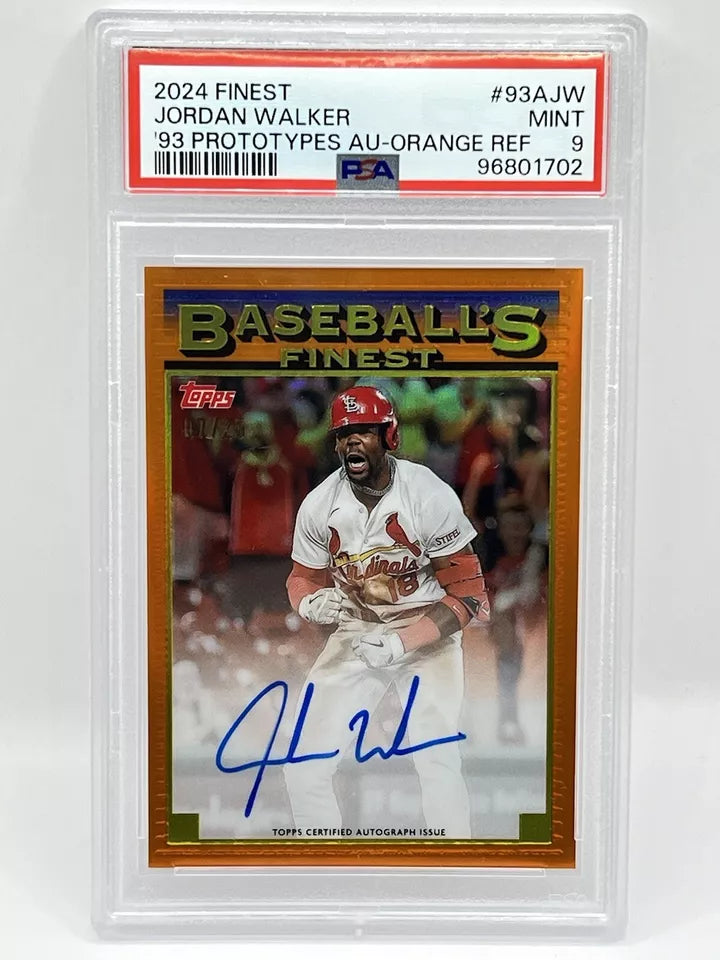 2024 Topps Finest Jordan Walker Orange Refractor Auto /25 PSA 9 Cardinals